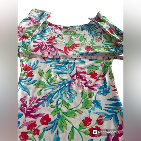 Barbara Gerwit Tunic Dress Multicolor Floral V-Neck Stretch Sz S 3/4 Sleeves EUC - Picture 7 of 17